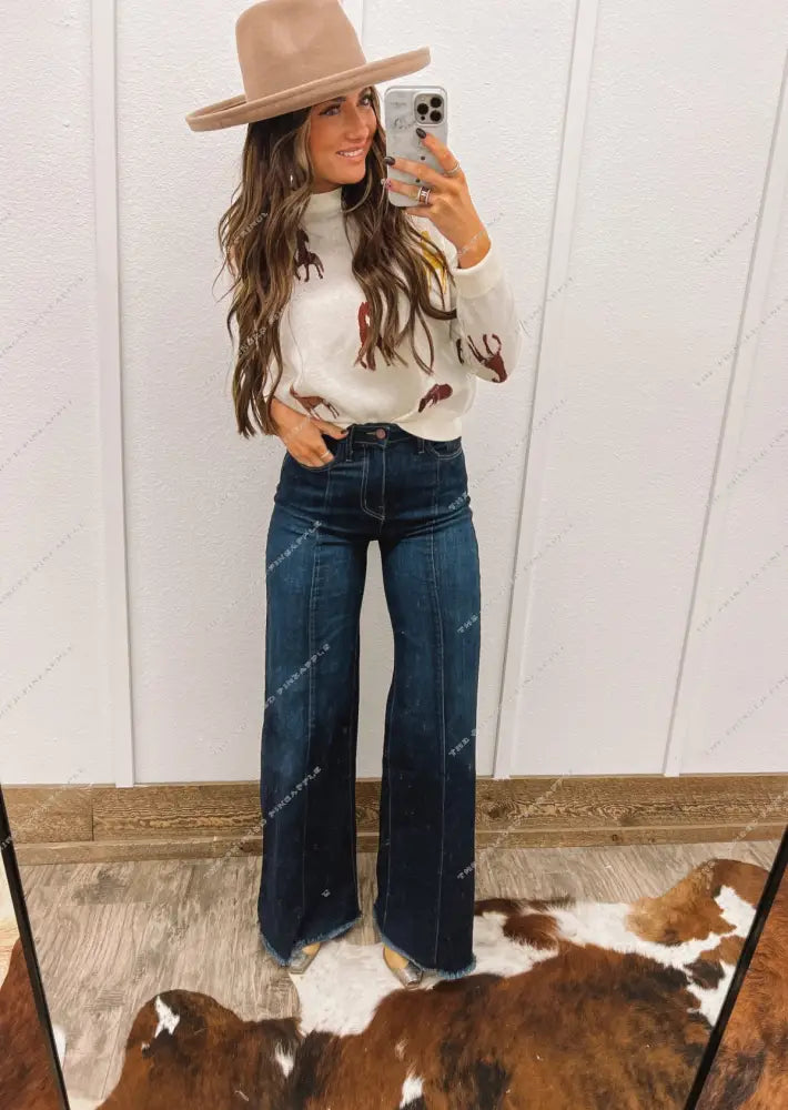 Cowboy Man High Waisted Front Seam Denim(Dark)