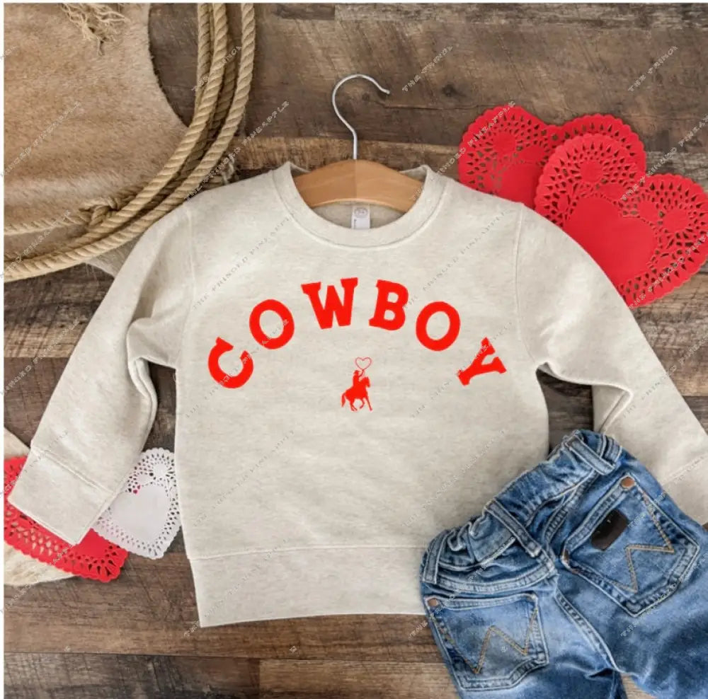 Cowboy Valentines Sweatshirt(Infant/Toddler/Youth)(Cream)