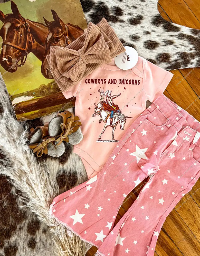 Cowboys & Unicorns Onesie (little kid)(baby pink)