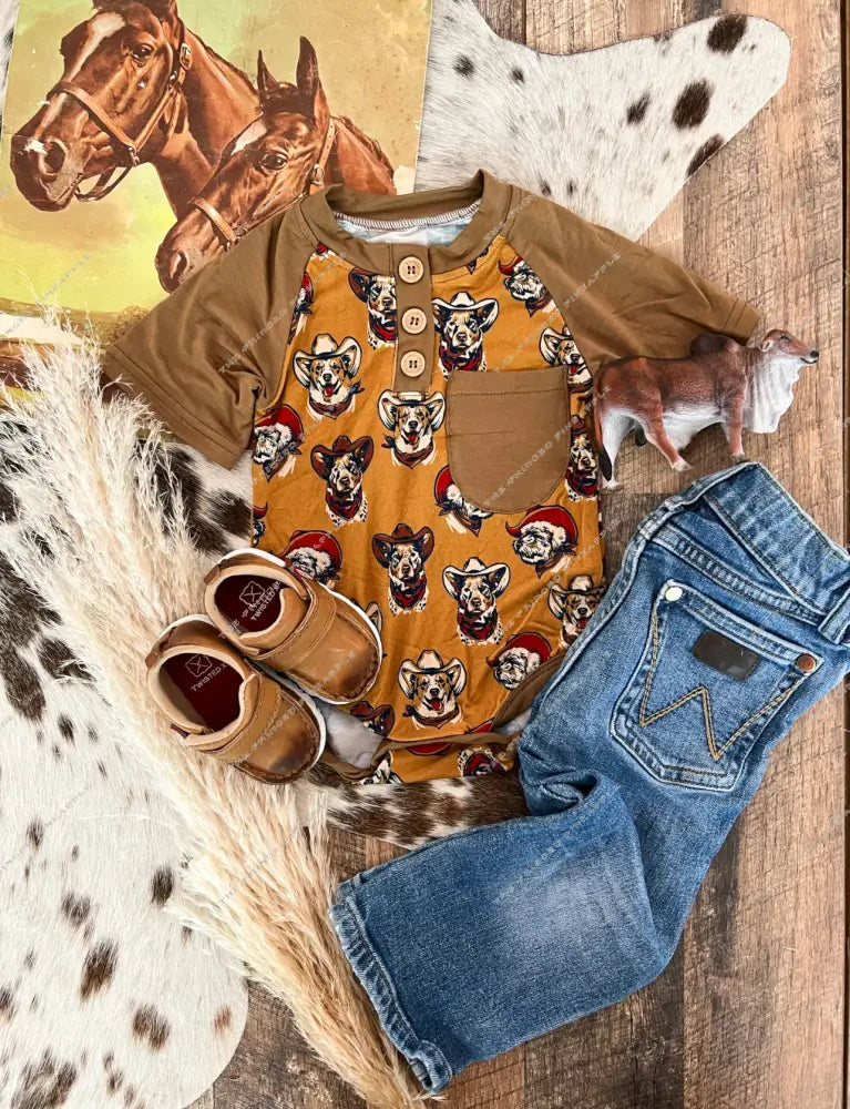 CowDogs Button Short Sleeve Onesie 4T