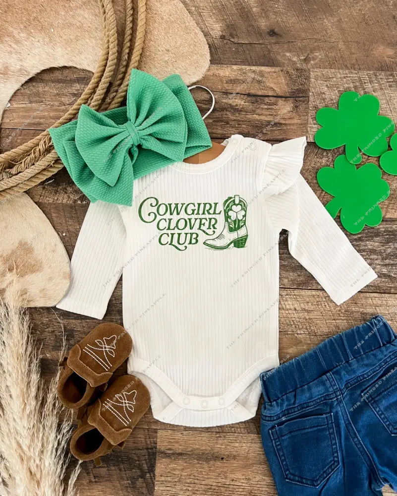 Cowgirl Clover Club Ribbed Ruffle Onesie