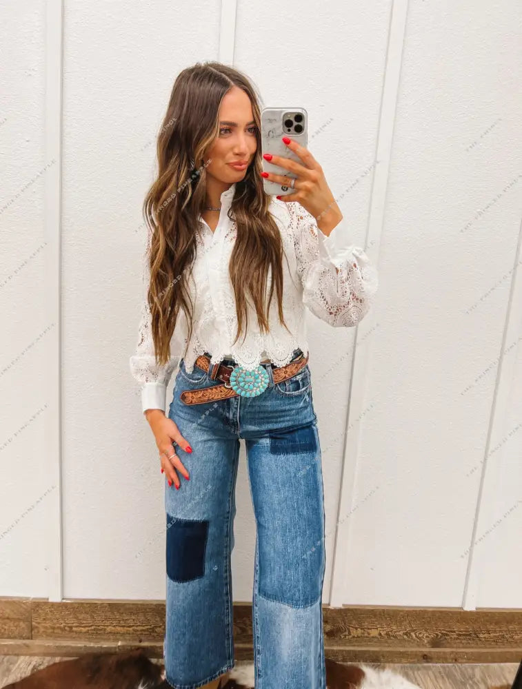 Darlin Western Lace Button Down Blouse