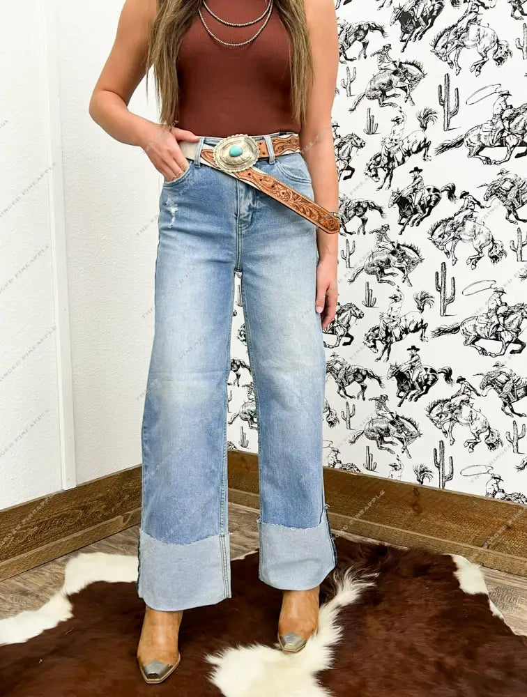 Darlin Wide Leg Cuffed Denim (6180)
