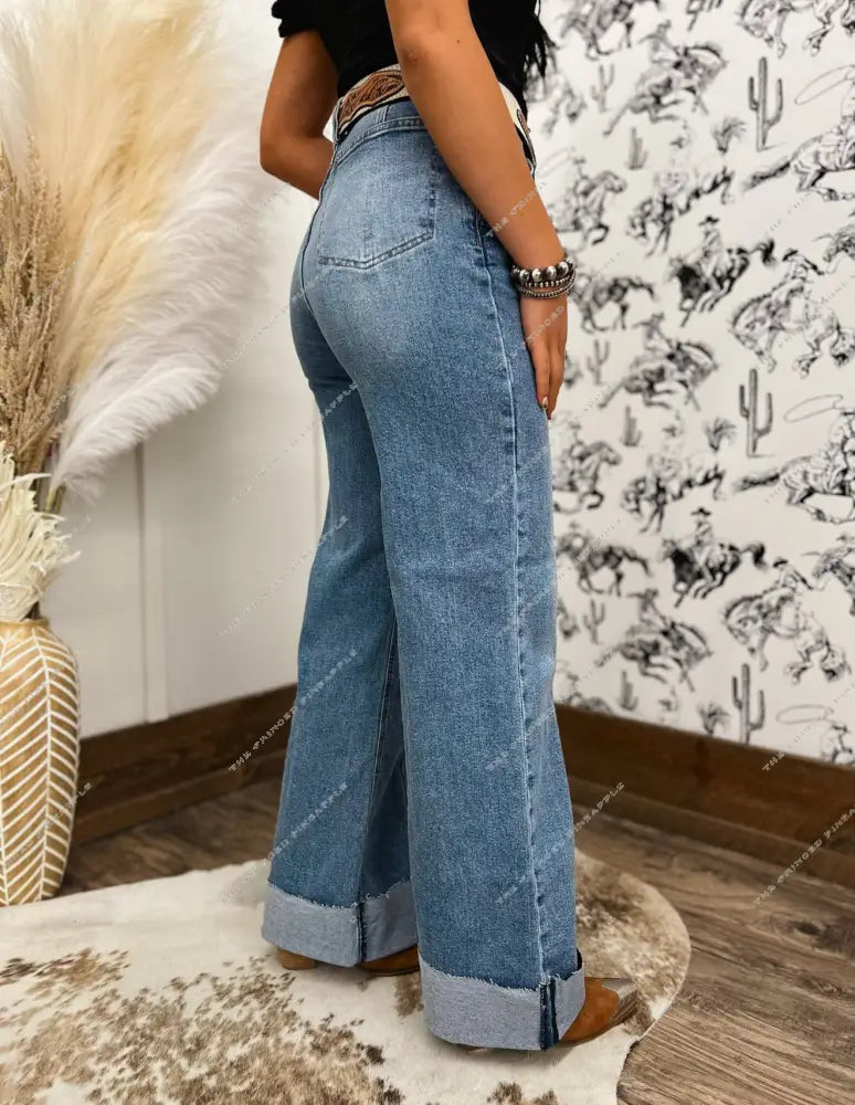 Denim Darlin Front Seam Cuffed Wide Leg(PT352)