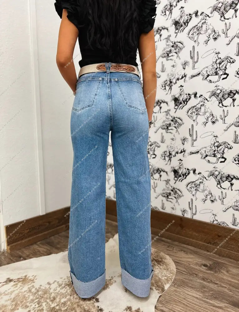 Denim Darlin Front Seam Cuffed Wide Leg(PT352)