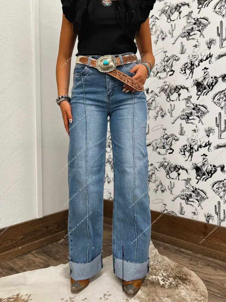 Denim Darlin Front Seam Cuffed Wide Leg(PT352)
