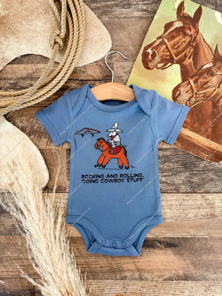 Doing Cowboy Stuff- Western Graphic Onesie (Infant)(Blue)