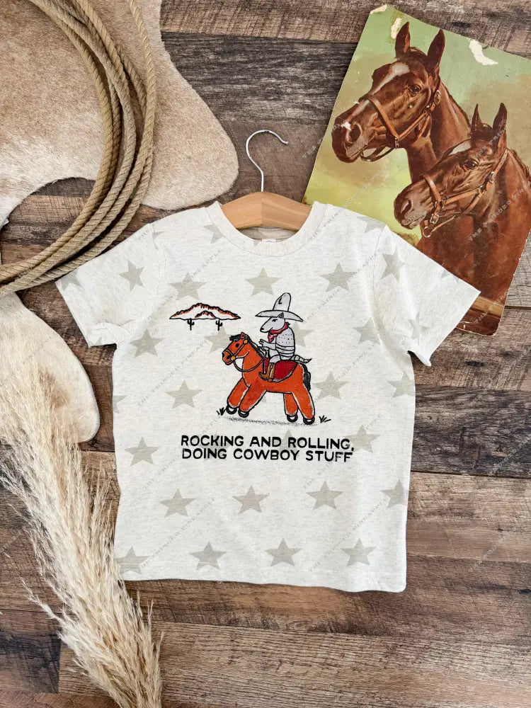 Doing Cowboy Stuff- Western Graphic Tee (Toddler/Youth)(Heather Cream Stars)