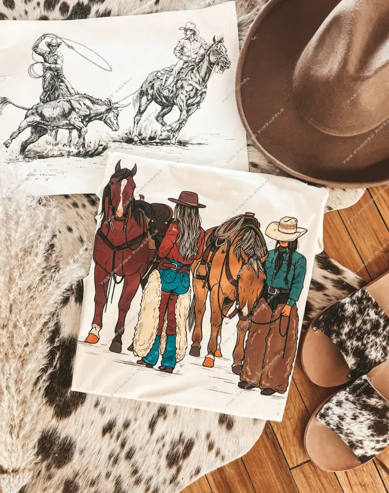 Double Duo Cowgirl Design (Youth Onesie/Tee)(cream)