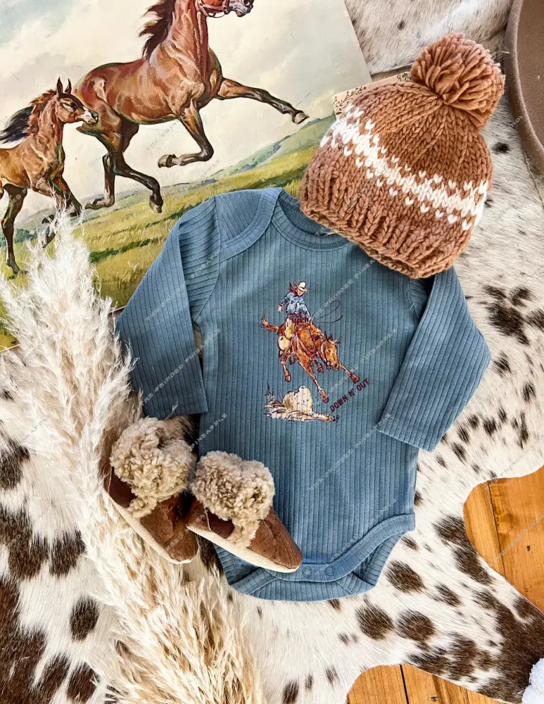 Down n Out Ribbed Long sleeve Onesie(little kid)(skyblue)