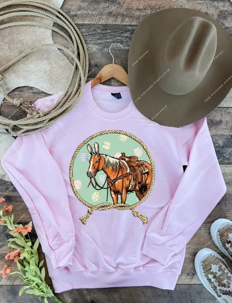 Easter Horse Design Tee Or Sweatshirt(Pink)Adult