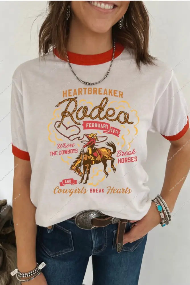 Heartbreaker Rodeo Ringer Tee (white/red)