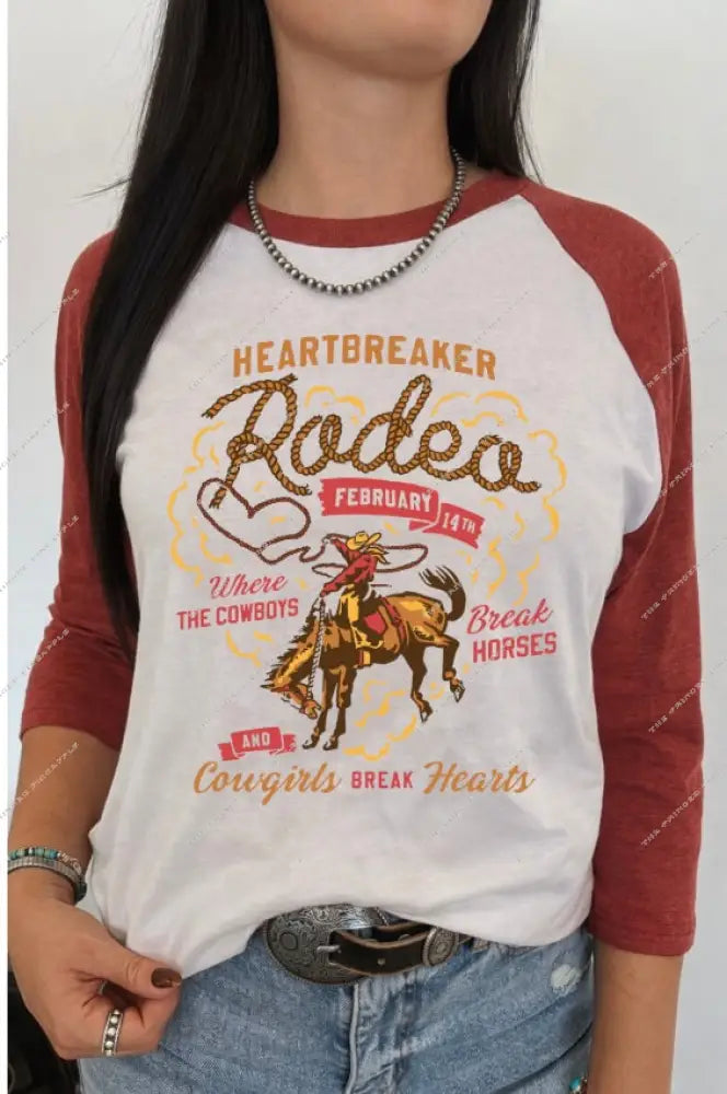 Heartbreaker Rodeo Valentines Raglan Tee — Heather Red/Cream