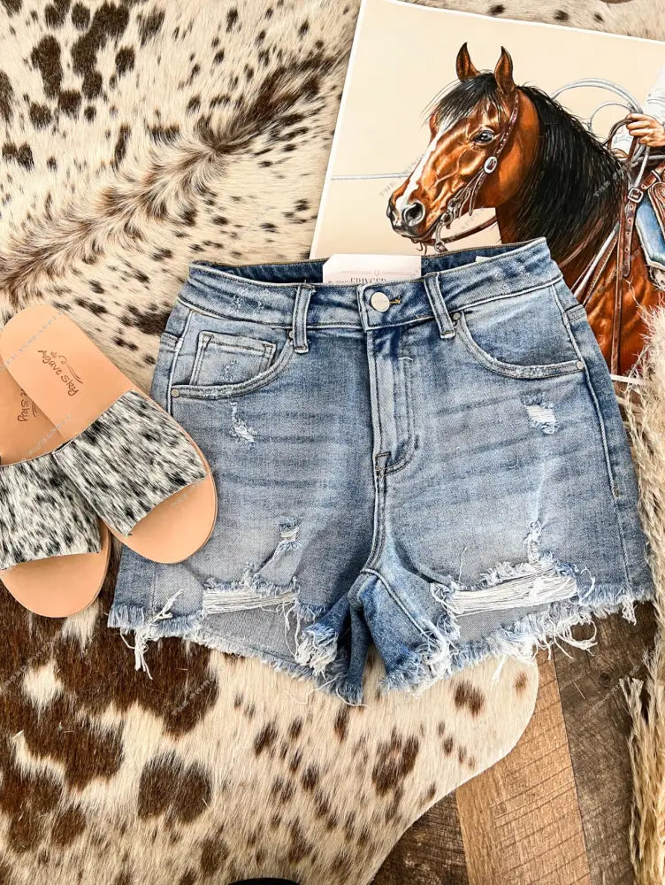 High Rise Darlin Denim Shorts(6093)
