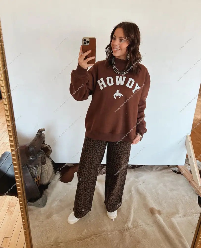 Howdy Bronc Oversized Mock Neck (Brown)