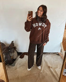 Howdy Bronc Oversized Mock Neck (Brown)