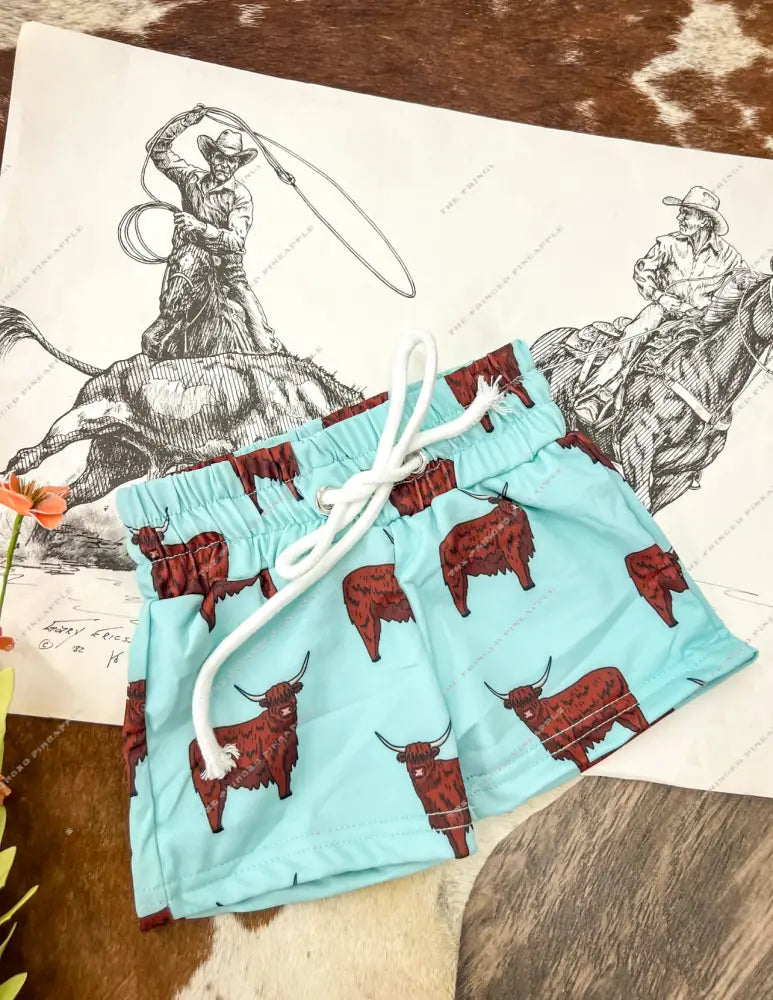 Howdy Highland Blue Swim Trunks (little kid) NB