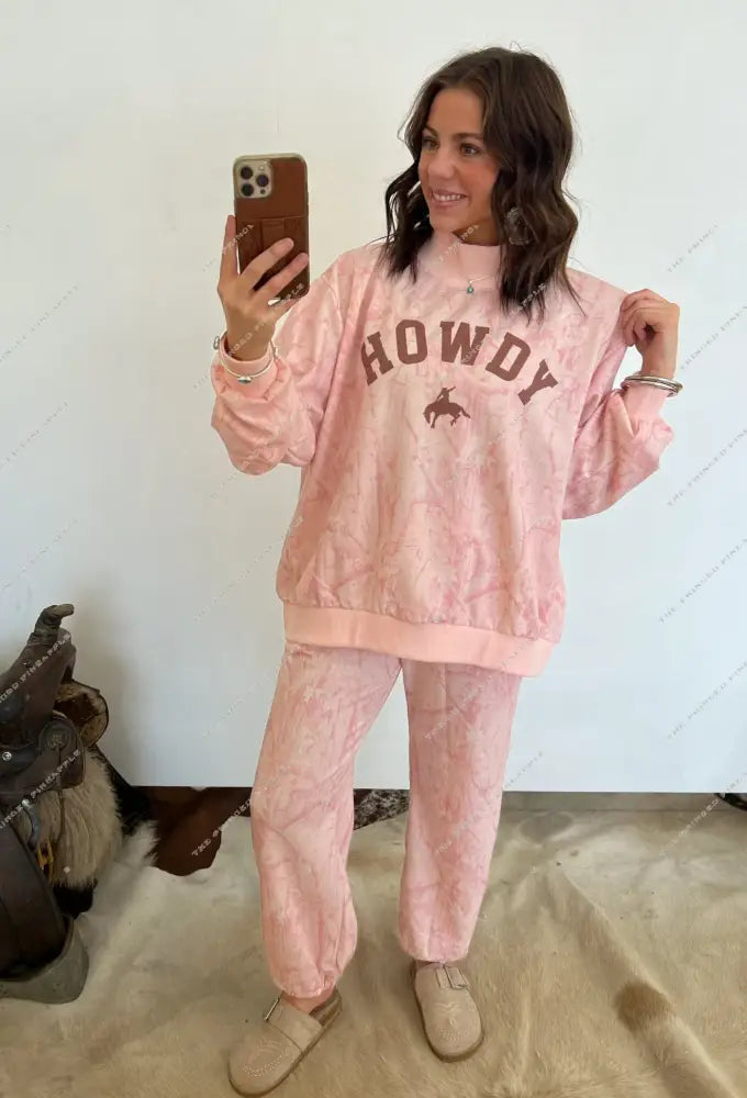 Howdy Western Oversized Mock Neck Set (Pink Camo)