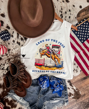 Western 4th Of July Land Of The Free - Saddle Bronc (white)
