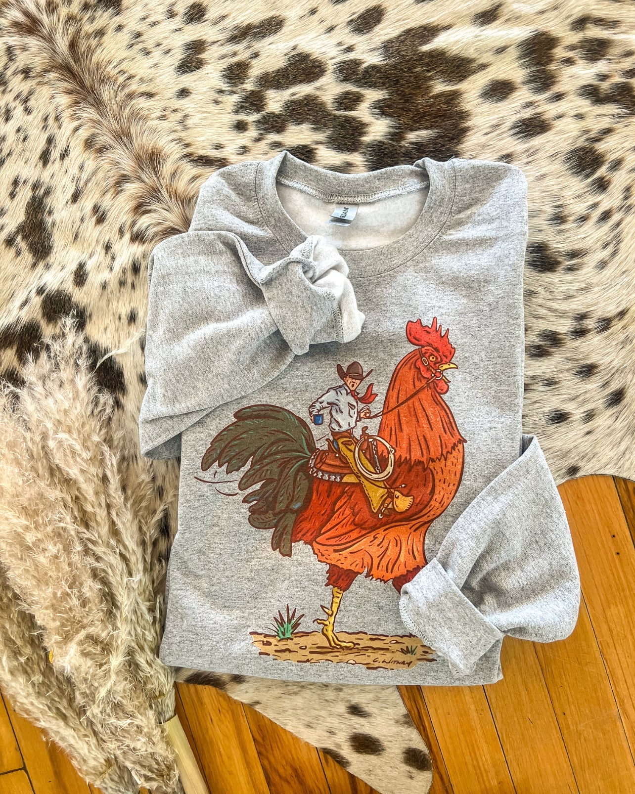 Rooster Cowboy Sweatshirt (Adult)(Grey)