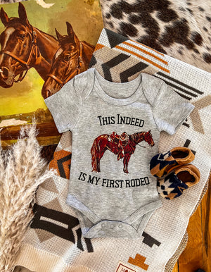Indeed My First Rodeo  S/S Onesie/S/S Tee(little kid)(Heathered Grey)