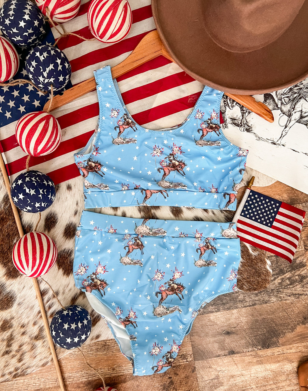 Western 4th Of July-Cody Freedom High Waisted Swimsuit (womens)(final sale)