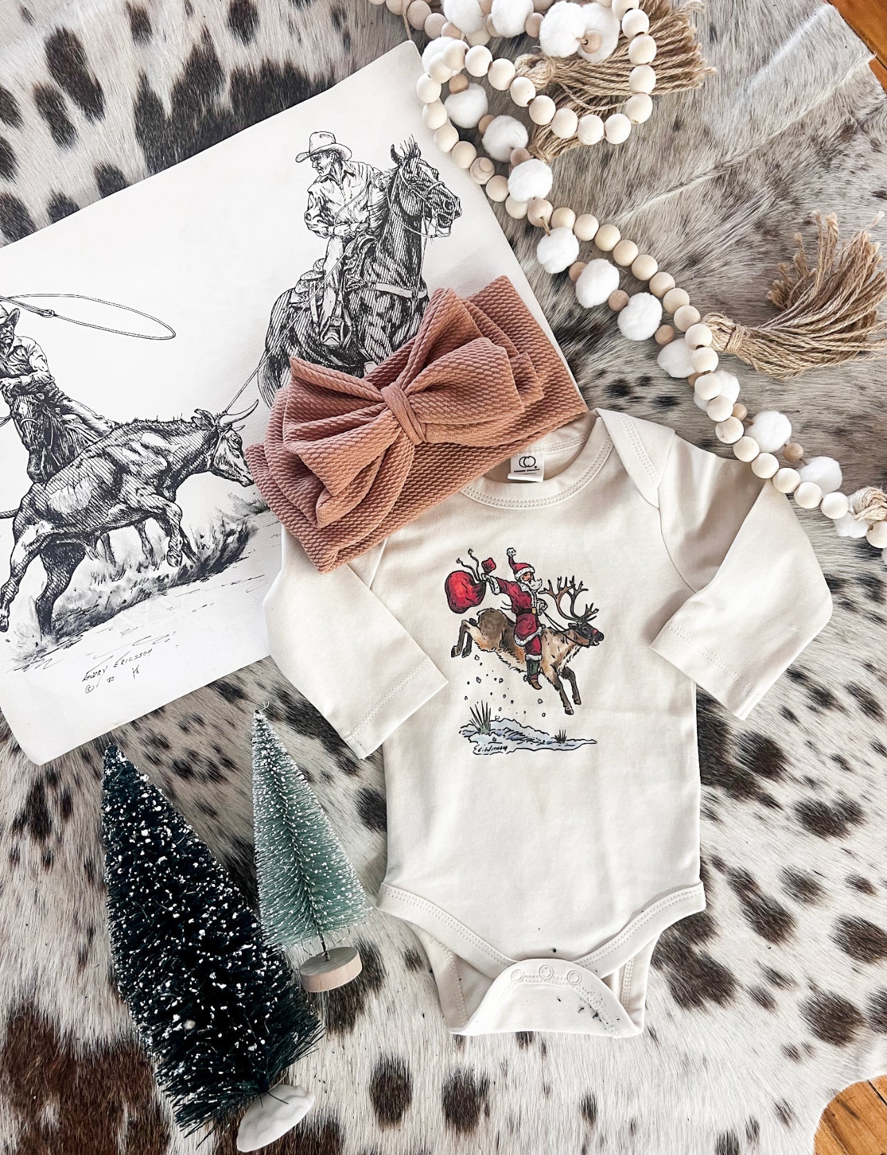Cody Reindeeer Santa Longsleeve Onesie(little kid)(natural)
