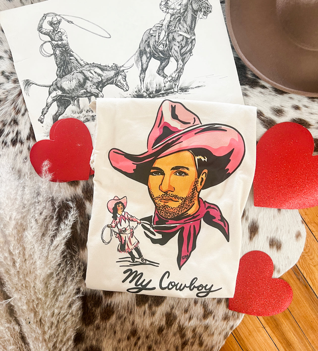 My Cowboy Valentines Design Tee or Sweatshirt (cream) (Adult)