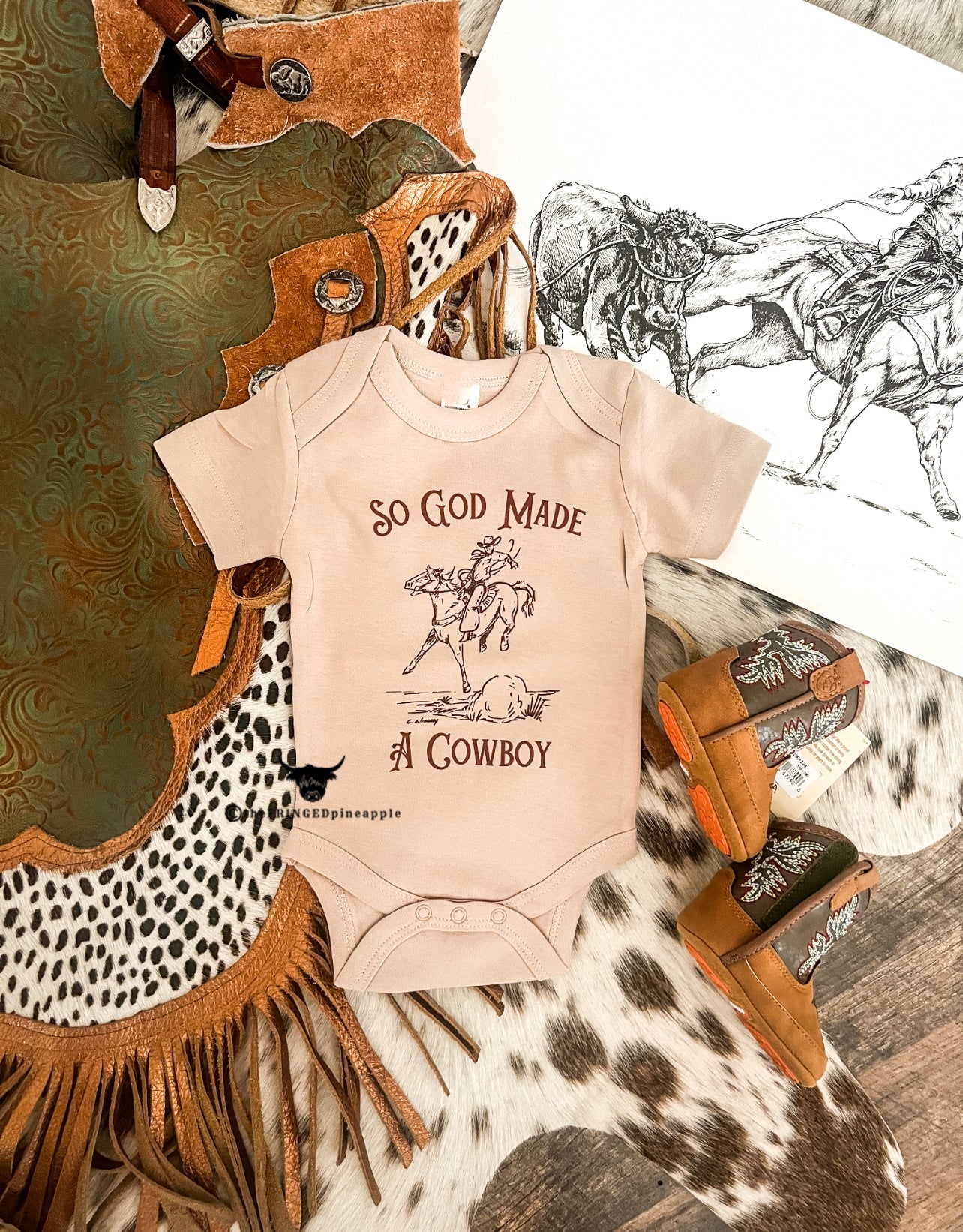 So God Made A Cowboy S/S Onesie/S/S Tee(little kid)(Clay)