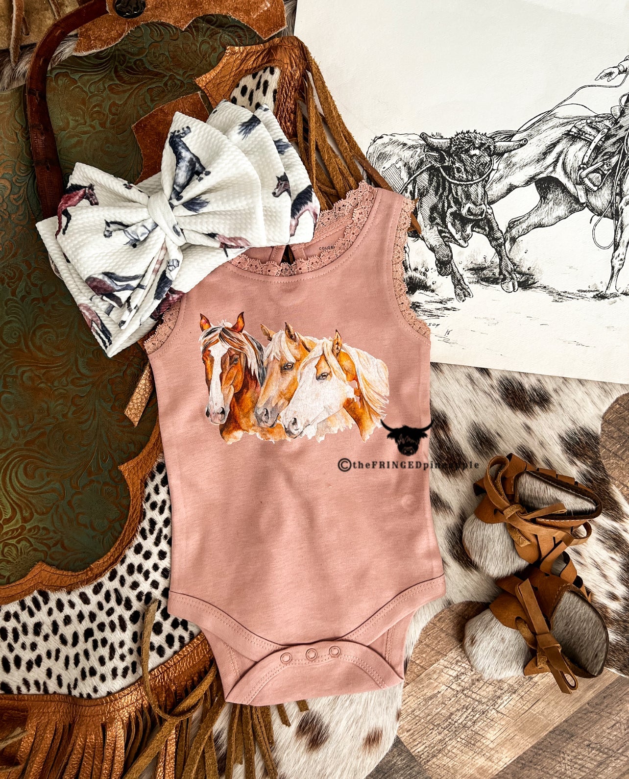 Three is A Charm Lace Tank Onesie (little kid)(blush)