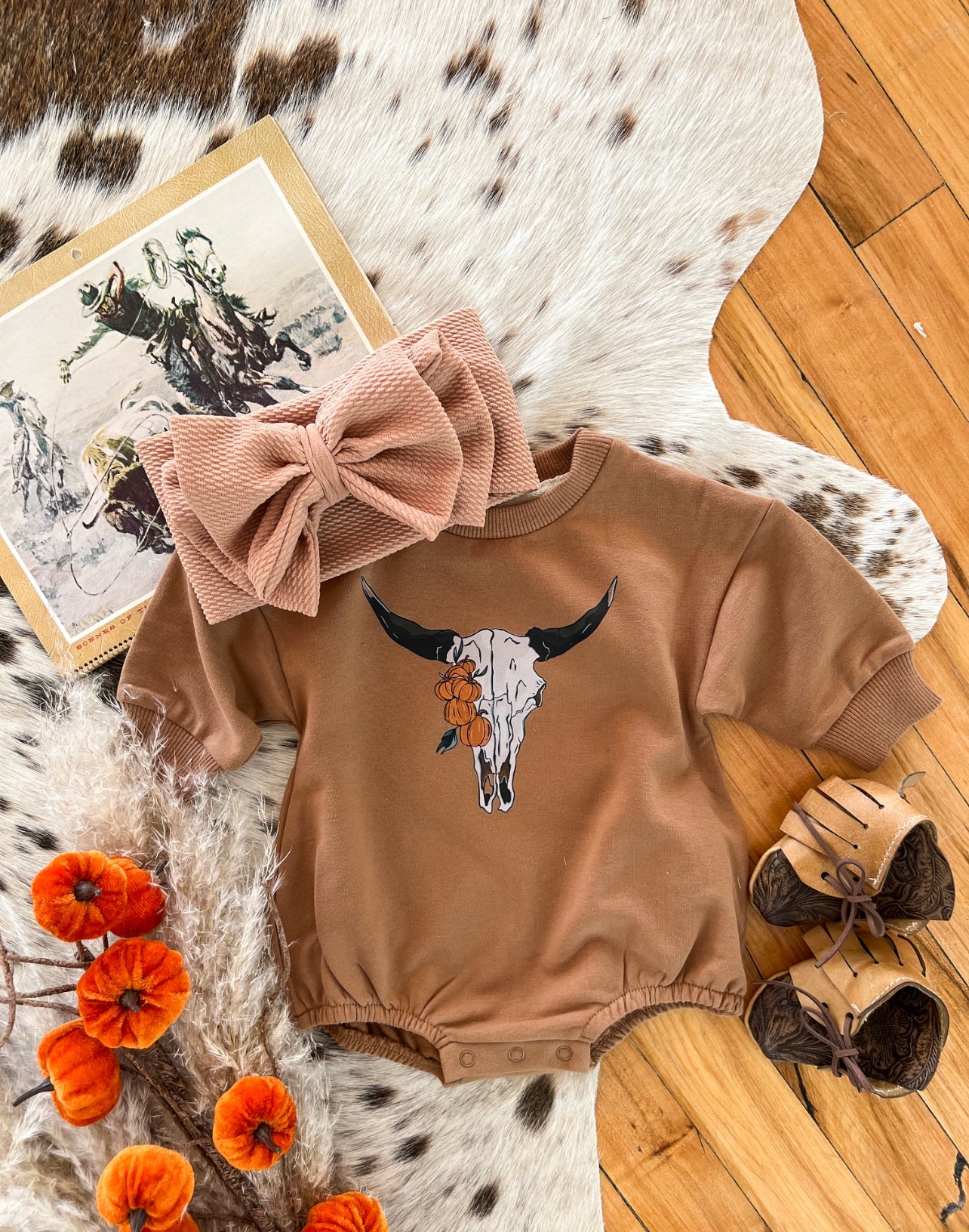 Pumpkin Bullskull Bubble Romper(cognac)