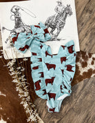 Howdy Highland Blue Ruffle Swimsuit
