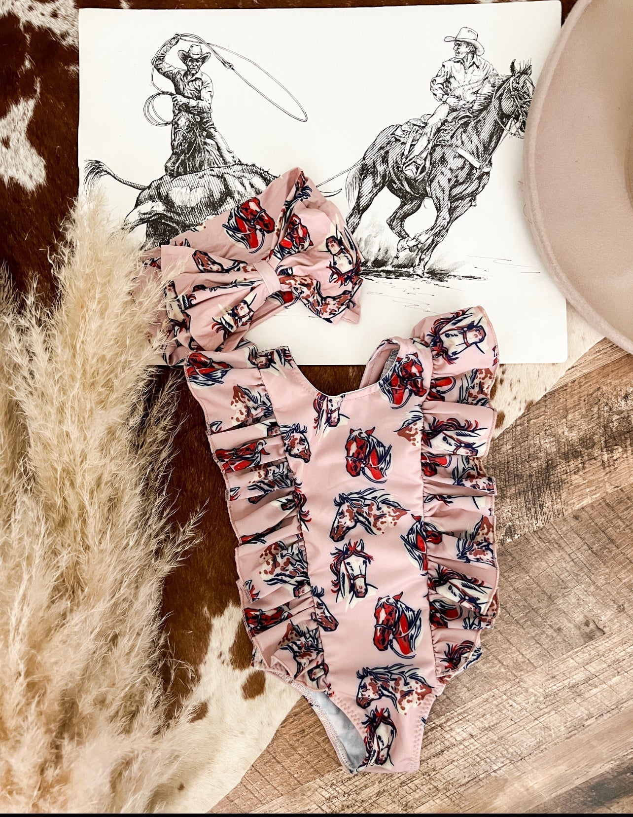 Ride The Pony(WildHorses)Rose Ruffle Swimsuit 0-3m (4xs)