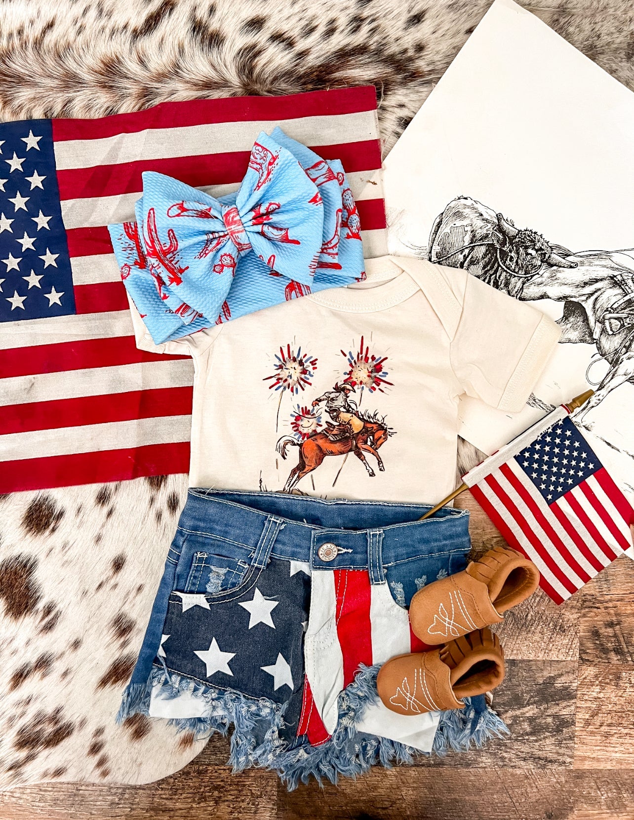 America Flag Little Cowgirl Denim Shorts