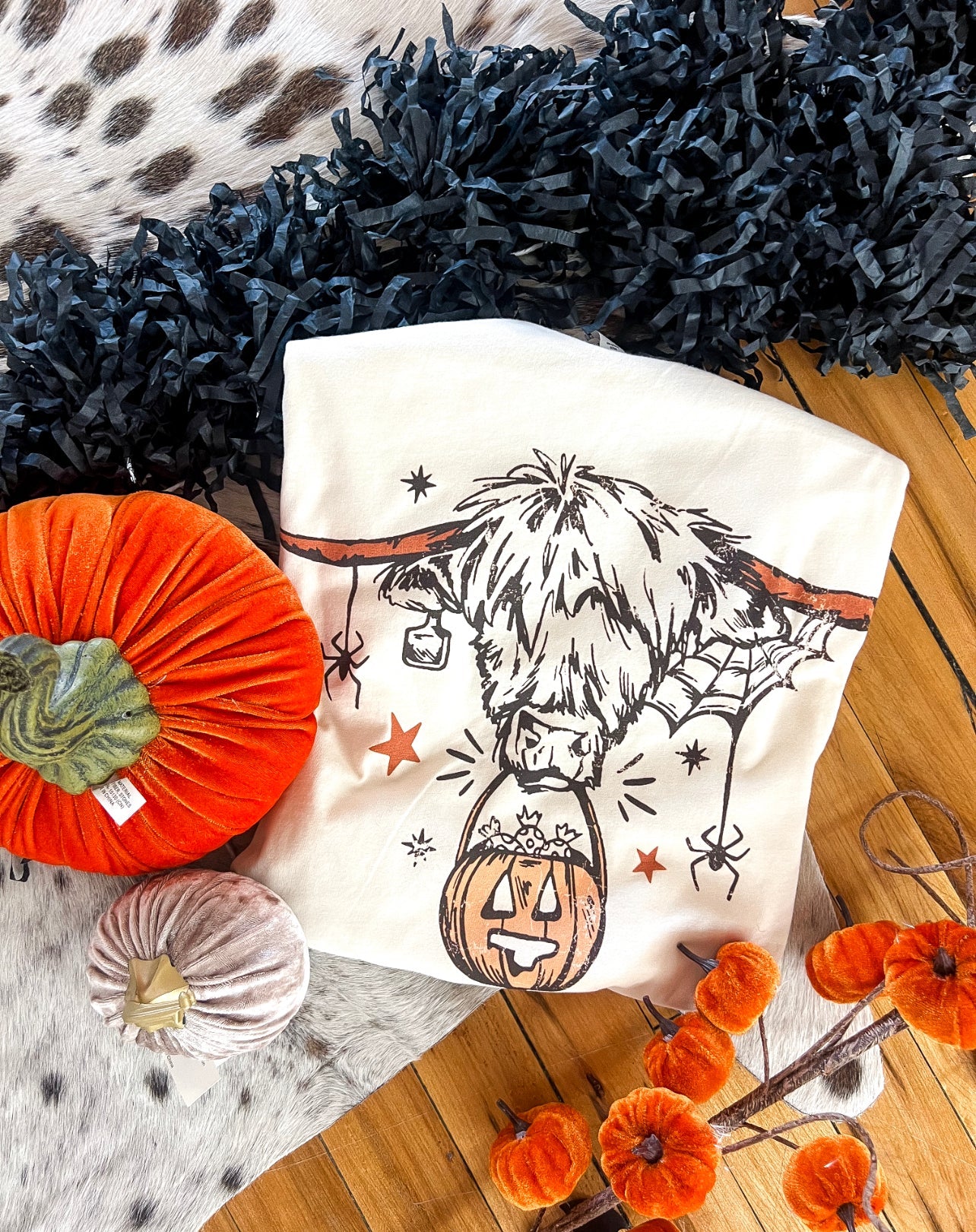 Halloween Highland Spider Design Tee or Sweatshirt (cream) (Adult)