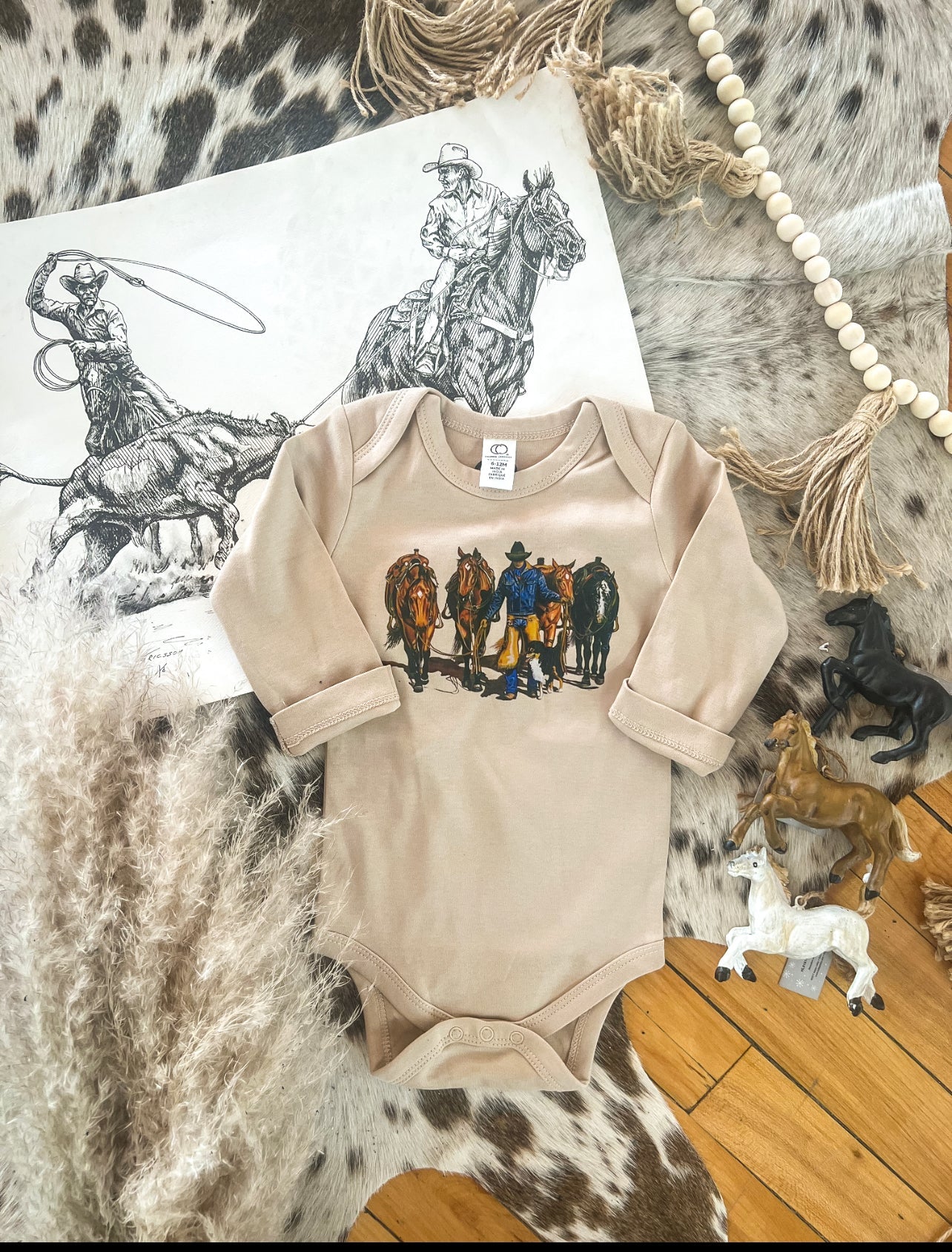 The Leader Of The Pack Cow L/S Onesie/S/S Tee(lInfant/Toddler)(Clay)