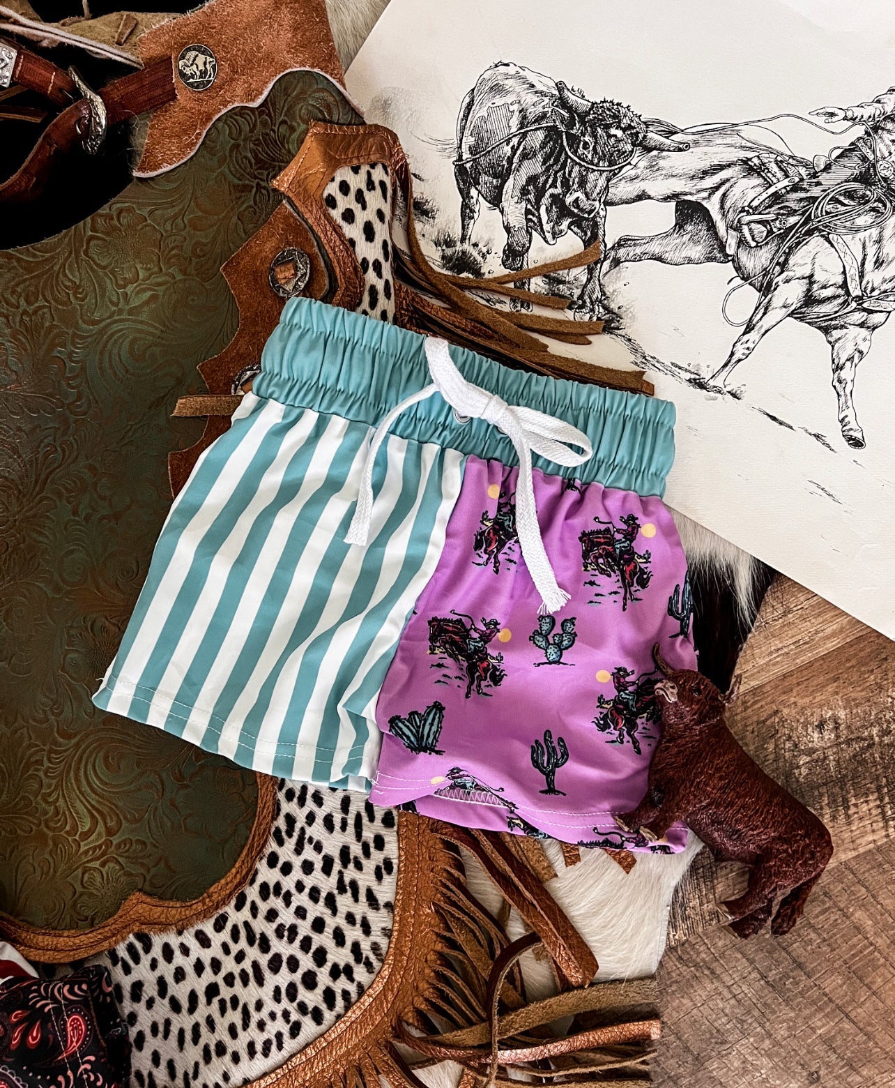 Bronc Desert (Purple/Teal)Swim Trunks (little kid) O-3m (4xs)