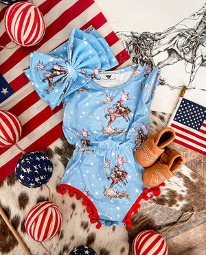 Western 4th Of July-Cody Freedom POMPOM Romper & Bow (little kid)