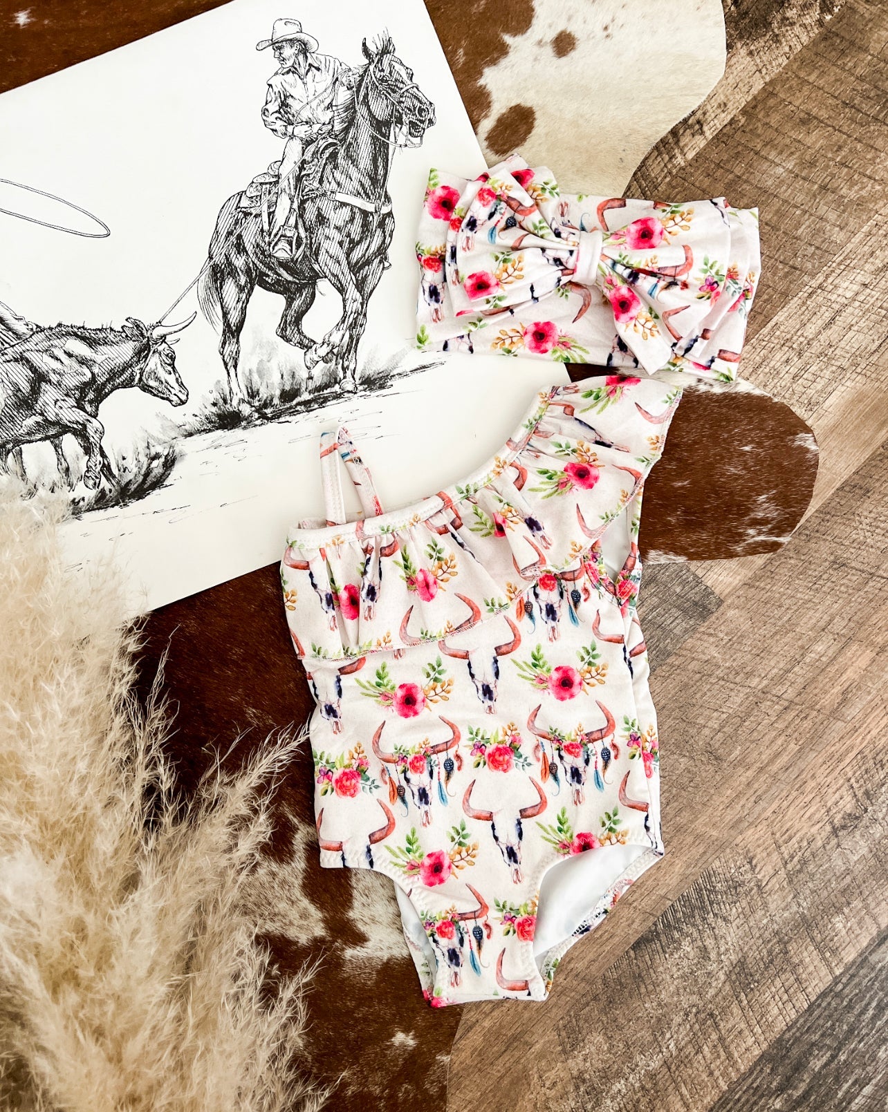 Floral Bullskull Swimsuit