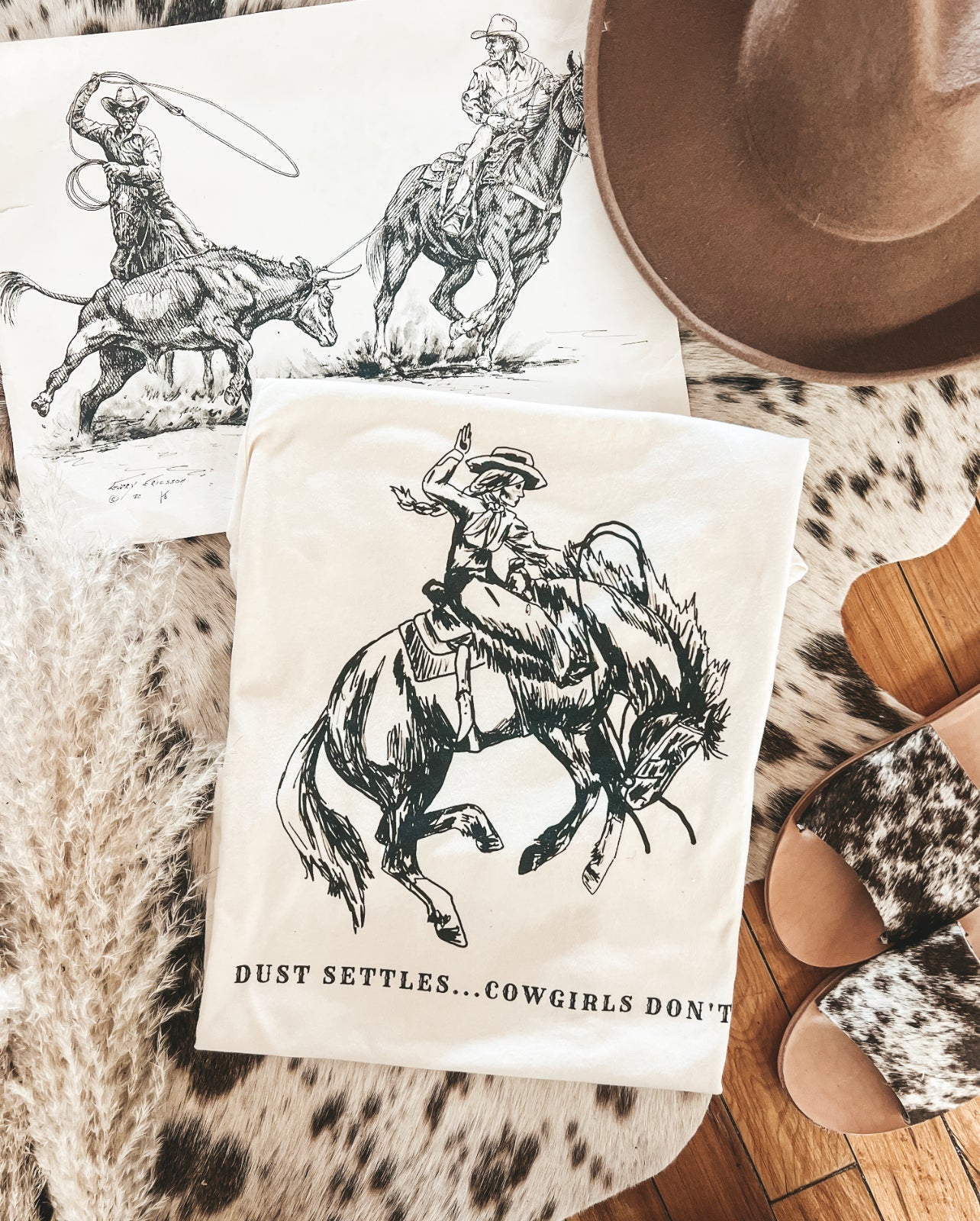 Dust Settles Cowgirls Don’t Tee or Sweatshirt (Adult)(Cream)