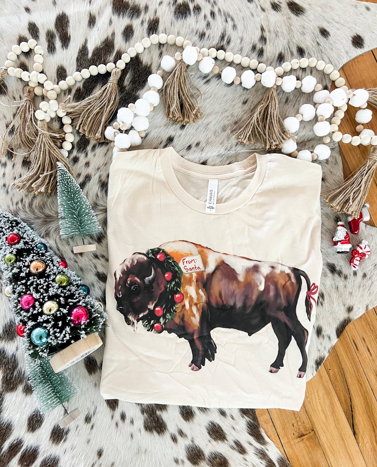 Bison Christmas Design (Youth Onesie/Tee)(cream)