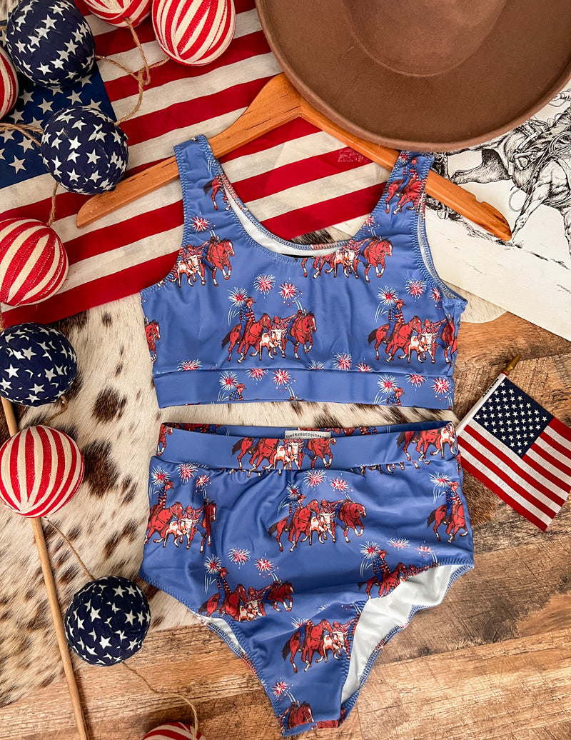 Western 4th Of July-Bulldogger High Waisted Swimsuit (womens)(final sale)