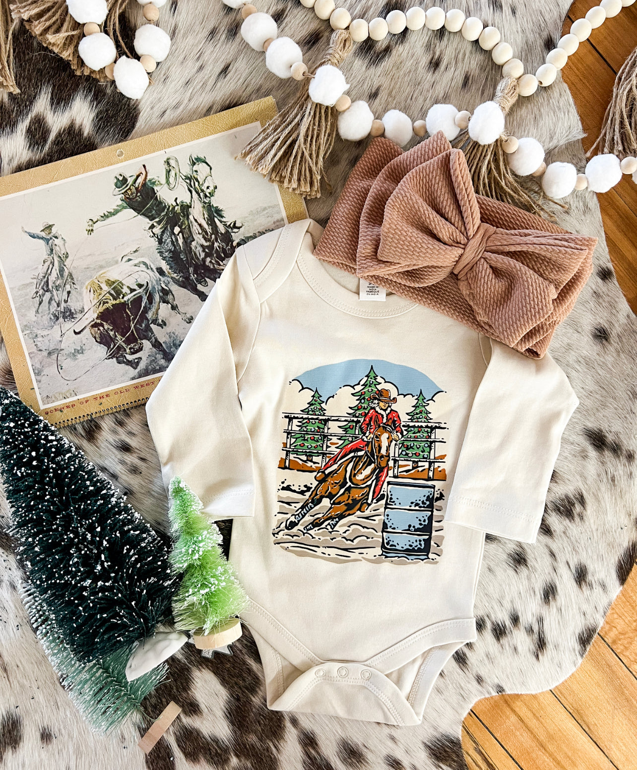 Barrel Racer Longsleeve Onesie(little kid)(natural)