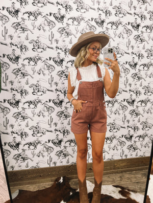 Overall Dreams Denim Shorts(Dusty rose)