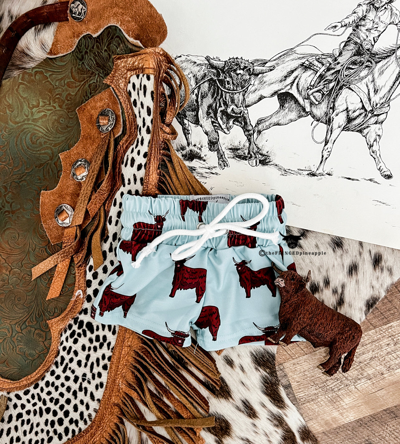 Howdy Highland Blue Swim Trunks (little kid) NB