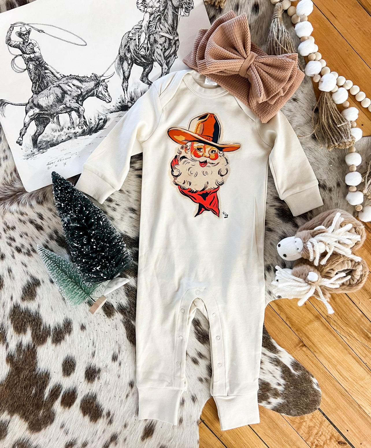Cowboy Santa (Organic One piece Long Onesie)(cream)