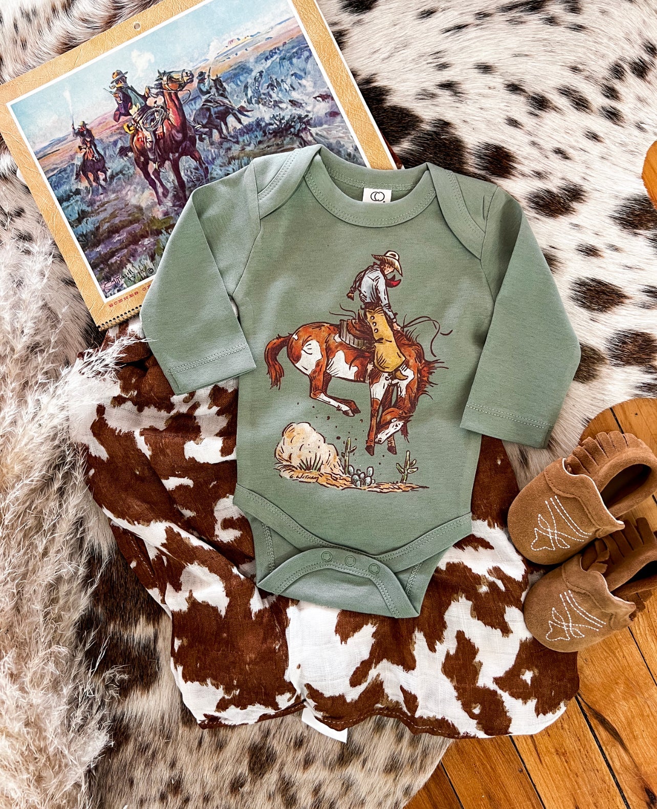 Cody Rank Paint Longsleeve Onesie(little kid)(green)(Fringed Exclusive)