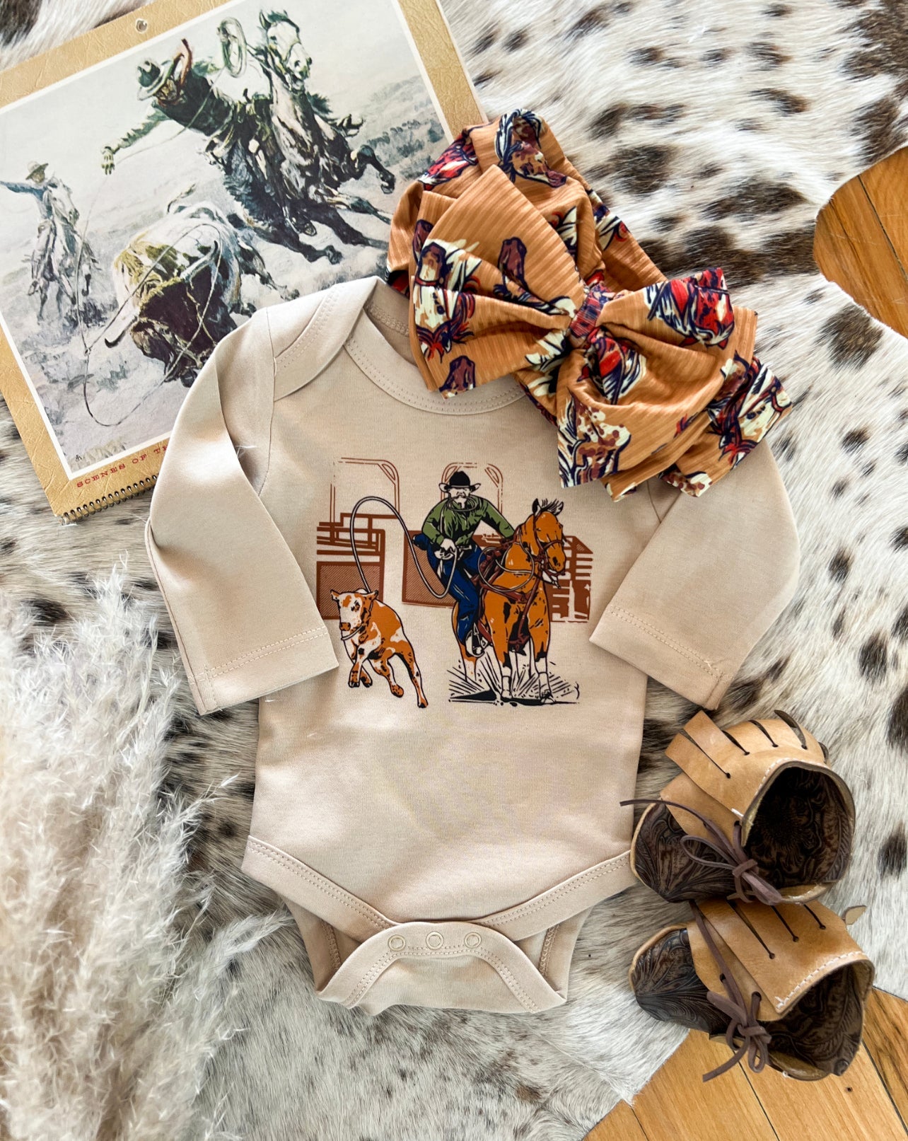 Calf Roper Longsleeve Onesie/Short Tee(little kid)