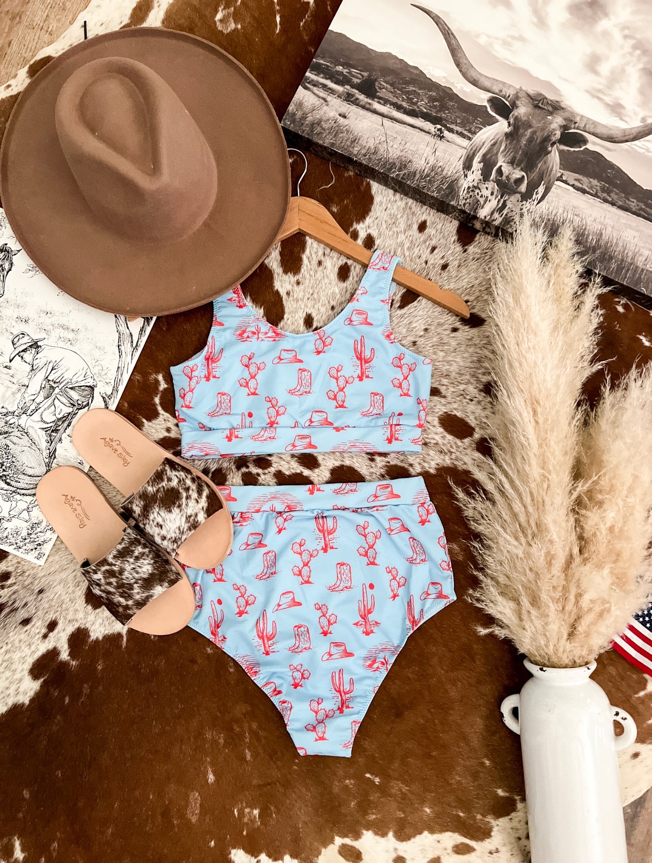 Blue Desert Boots High Waisted Swimsuit (womens)(final sale) 2XL