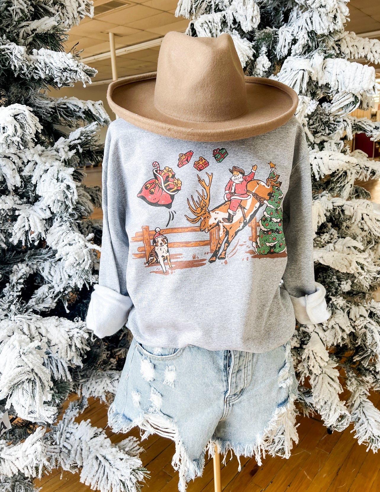 Buckin Reindeer Sweatshirt (heathered grey)